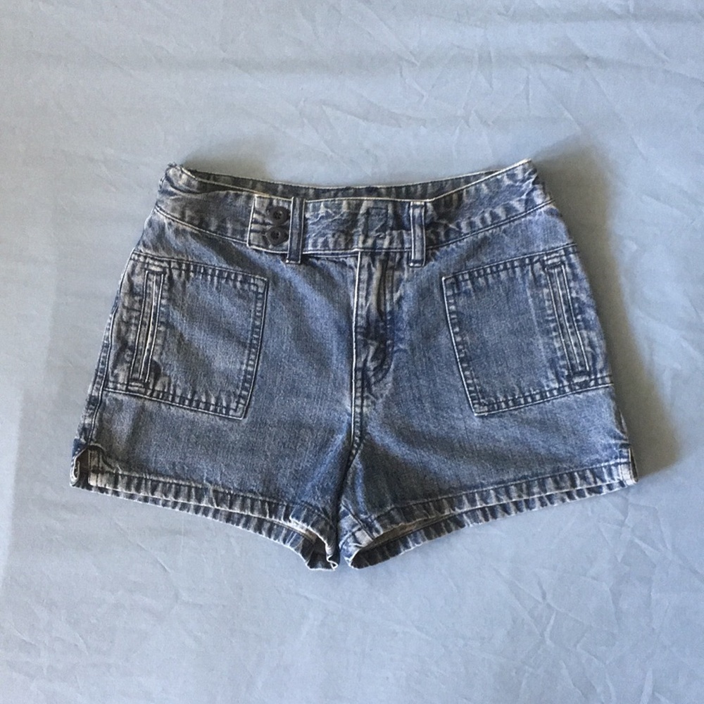 Cherokee Size 12 Girls Blue Denim Shorts Multiple Pockets Velcro Close